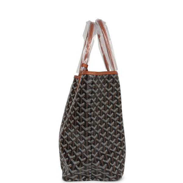 Goyard PMトートバッグ ブラック/ブラウン ポーチ付き Goyard Goyardine Black and Brown St. Louis PM Tote Bag Palladium Hardw