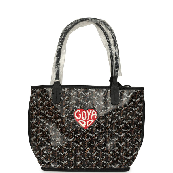 Goyard Goyardine Hand-Painted Heart Anjou Black Mini Bag Palladium Har