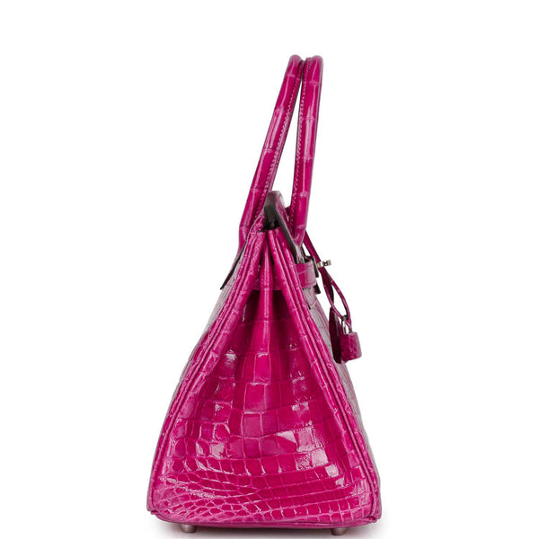 Hermès Birkin 30 Rose Pourpre Shiny Porosus Crocodile Palladium Hardware Bag  For Sale at 1stDibs