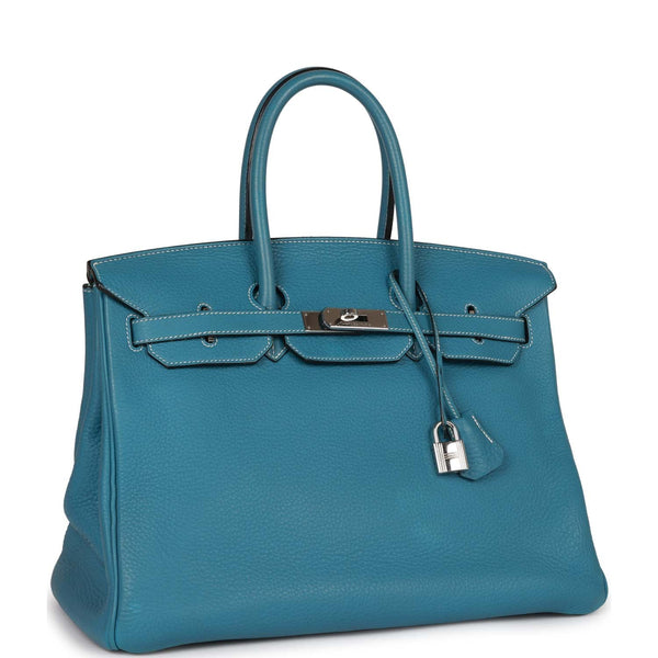 HERMES Birkin 35 Handbag Bleu De Galice Togo Leather Palladium