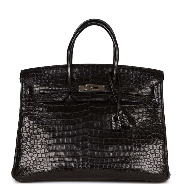 Hermes, Bags, Hermes Shiny Porosus Crocodile Skin Birkin 35 W Palladium  Hw In Noir Or Black