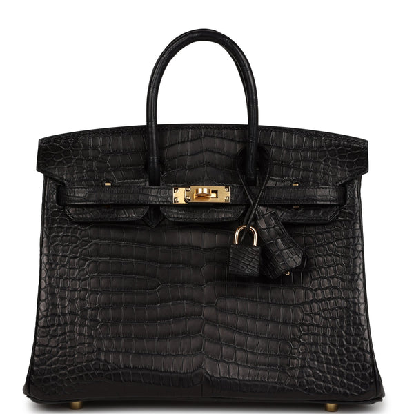 Hermes So Black Birkin 25 Handbag 89 Noir Matte Alligator SHW