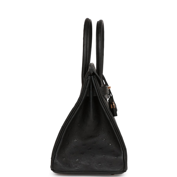 Hermès Birkin 30 Top Handle Bag In Black Ostrich With Rose Gold Hardware