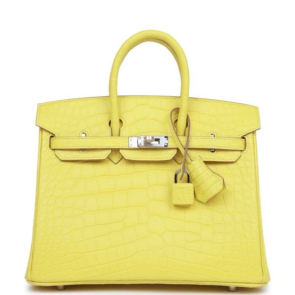 Hermes Lime Yellow Matte Crocodile Birkin 25 Handbag Kelly Bag