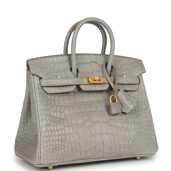 Hermes Special Order (HSS) Kelly Sellier 20 Vert D'Eau and Gris Perle Matte  Alligator Permabrass Hardware