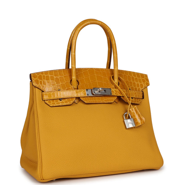 Hermes Birkin Touch bag 30 Caramel/ Tabac camel Togo leather/ Niloticus  crocodile skin Gold hardware