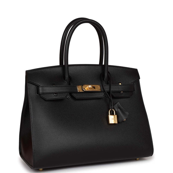 A BLACK MADAME LEATHER SELLIER BIRKIN 30 WITH GOLD HARDWARE