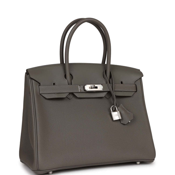 Hermes Birkin Verso bag 30 Taupe grey/ Mousse Clemence leather Silver  hardware