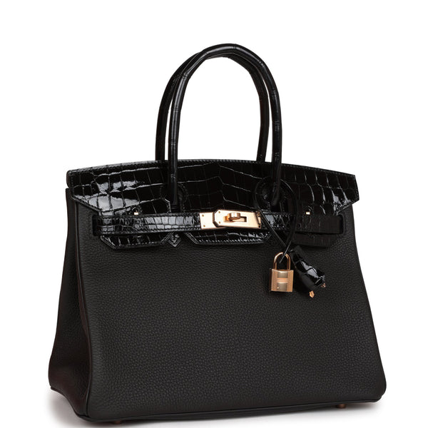 Hermes Birkin 30 Touch Bag Black Crocodile / Black Leather Rose Gold H –  Mightychic