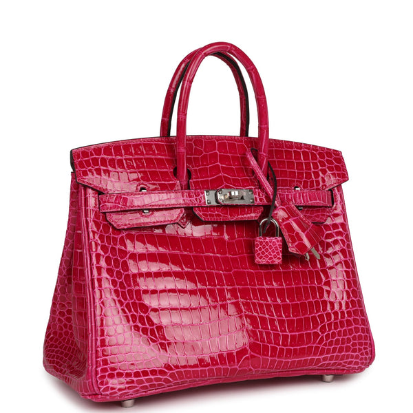 Hermes Birkin 25 Rose Mexico Shiny Porosus Crocodile Palladium Hardwar