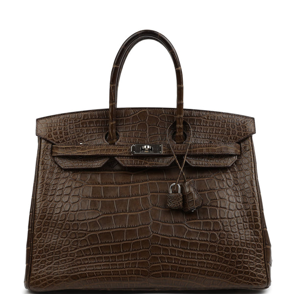 Pre-owned Hermes Birkin 35 Gris Elephant Matte Alligator Palladium Har