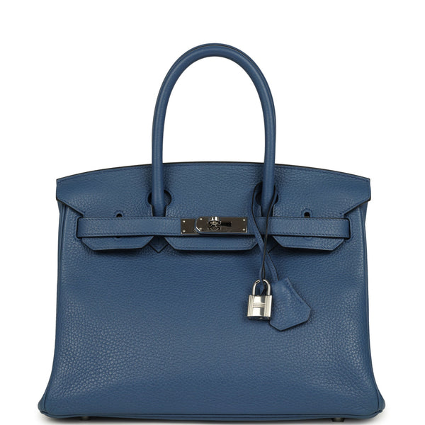 HERMES ブルー レザー ケース Pre-owned Hermes Birkin 30 Bleu Agate Clemence Palladium Hardware