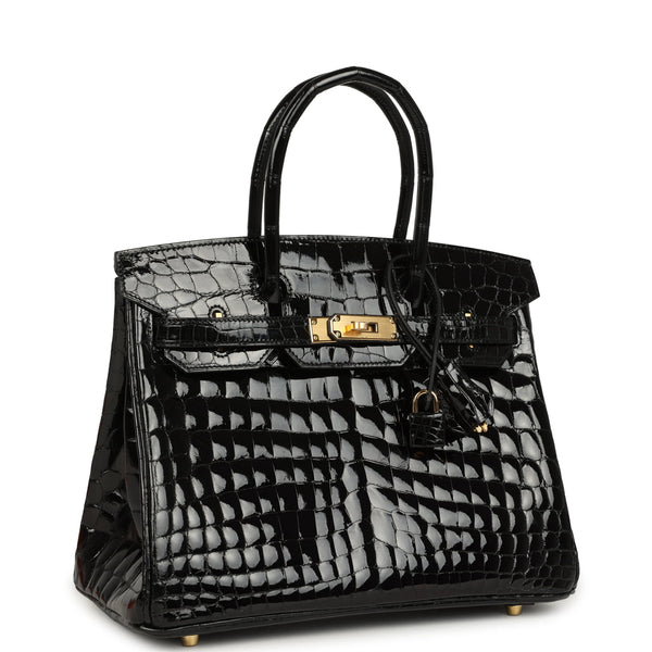 Hermes Birkin 30 Black Shiny Crocodile Niloticus Gold Hardware