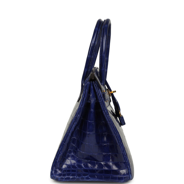 Pre-owned Hermes Birkin 30 Bleu Electric Shiny Niloticus Crocodile Gol