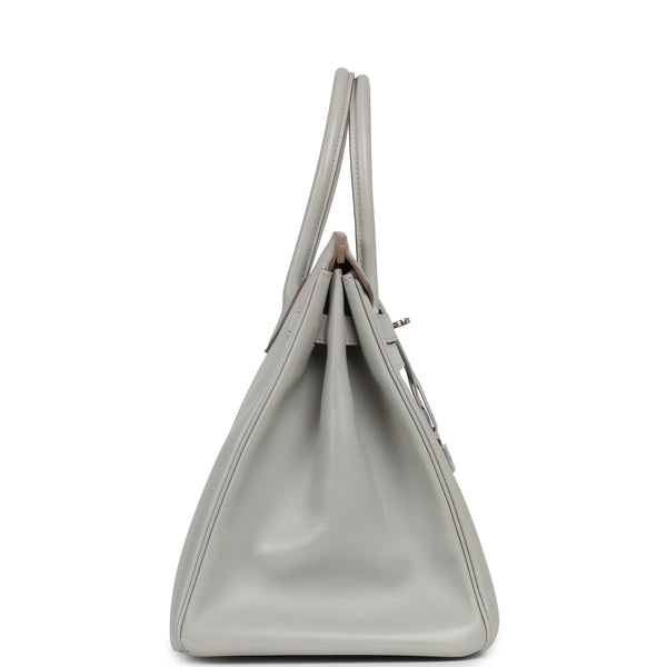 Pre-owned Hermes Birkin 35 Gris Perle Tadelakt Guilloche Palladium Har