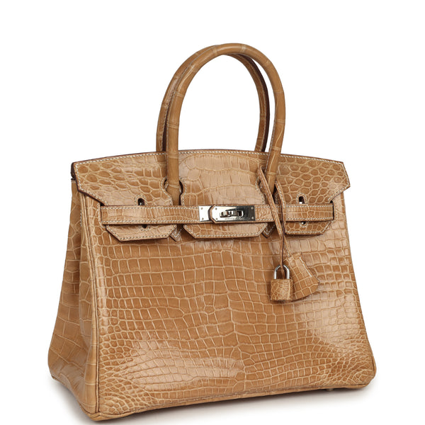 【最高級】HERMES エルメス ヴィンテージ ブレザー エクリュ 38 Vintage Hermes Birkin 30 Ficelle Shiny Porosus Crocodile Palladium Har