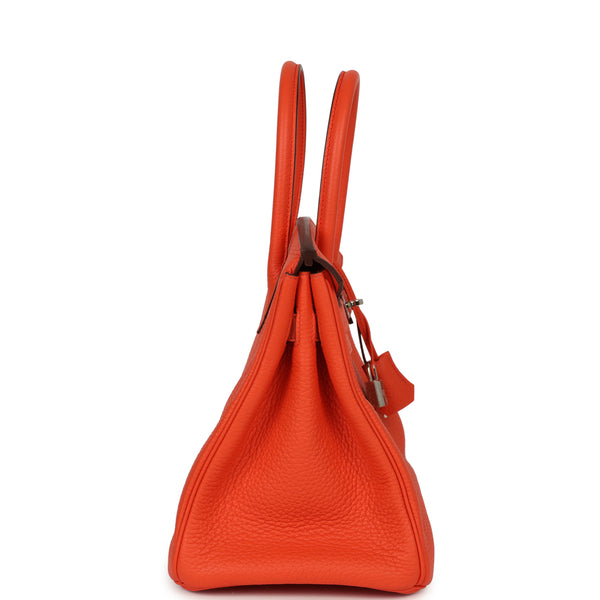 Pre-owned Hermes Birkin 30 Orange Poppy Clemence Palladium Hardware