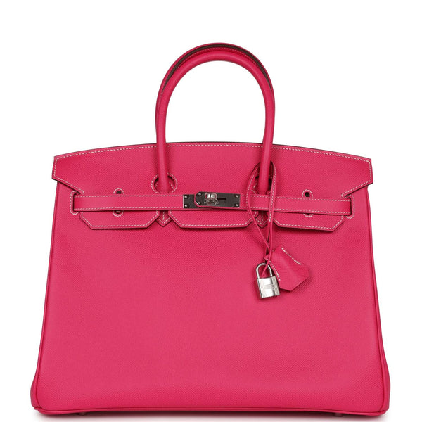 Hermes 35cm Rose Tyrien Epsom Leather Palladium Plated Birkin Bag