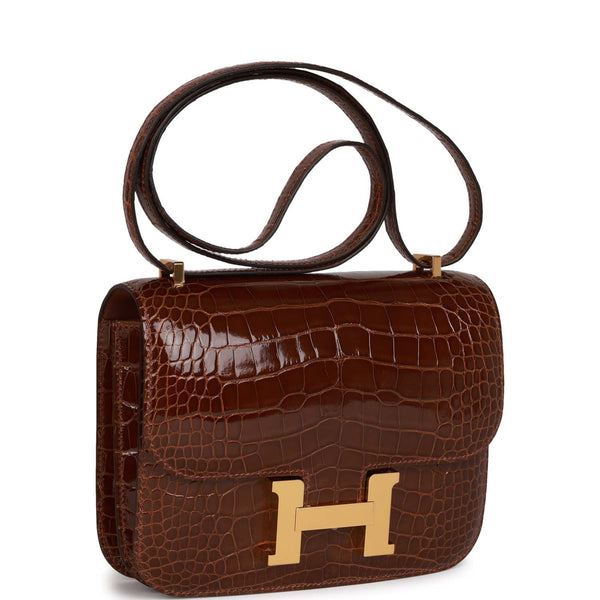 Hermes Constance Alligator shiny Red Gold Hardware GHW 18cm Full Handmade -  lushenticbags