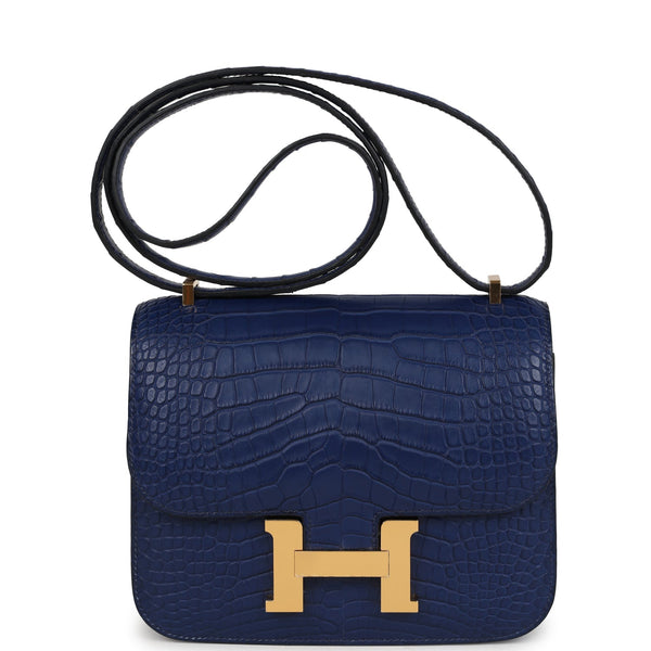 HERMES ネイビー Hermes Constance 18 Bleu Saphir Matte Alligator Gold Hardware