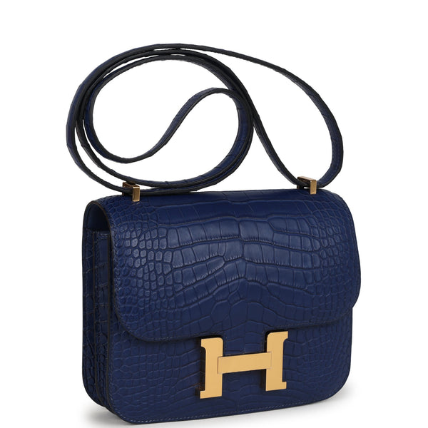 Hermes Constance 18 Bleu Saphir Matte Alligator Gold Hardware