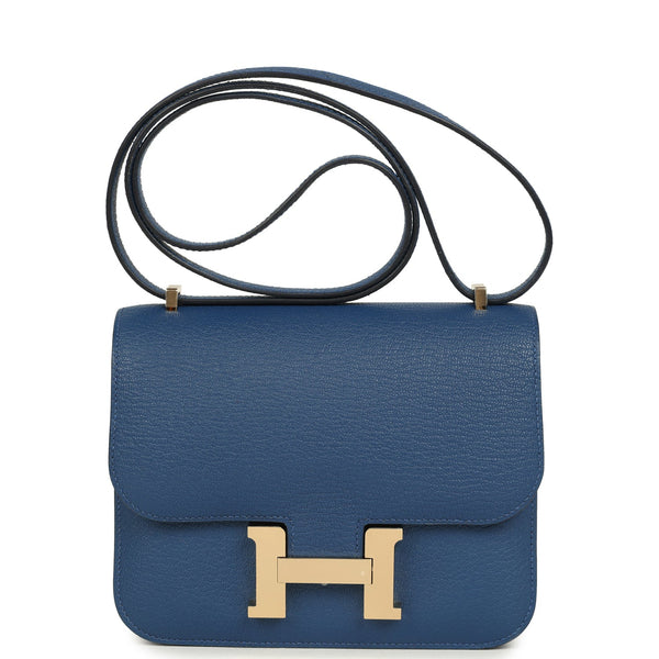 Hermes Constance 18 Bleu Tie Chevre Mysore Permabrass Hardware