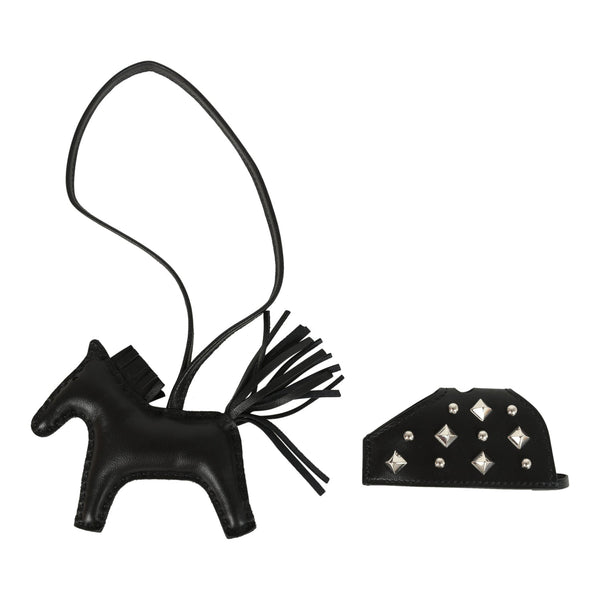 Hermes Rodeo Rock Bag Charm PM Black Milo Lambskin Palladium Hardware
