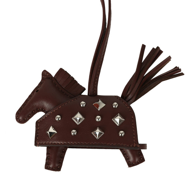 Hermes Rodeo Rock Bag Charm PM Terre Milo Lambskin Palladium
