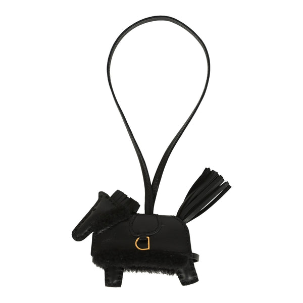 Hermes Rodeo Robeo Plush Charm PM Black Milo Lambskin and Wool Gold Ha