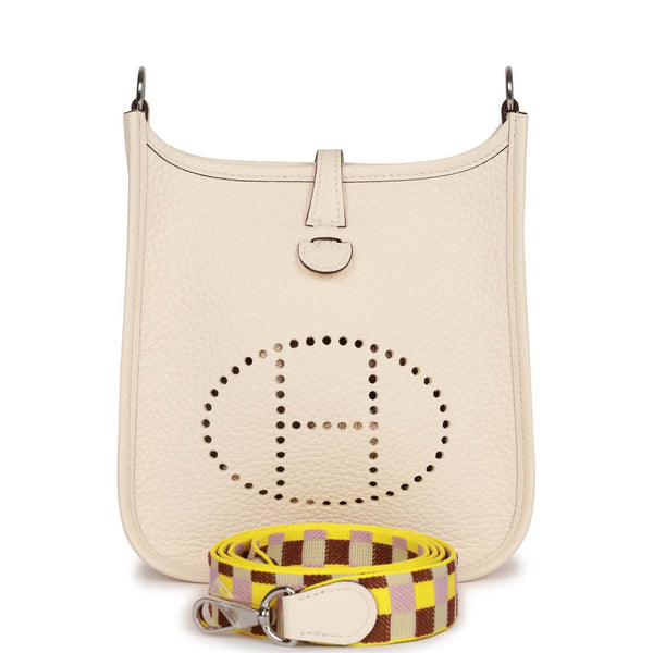 Hermes Evelyne TPM Nata / White Strap Crossbody Bag Clemence Gold