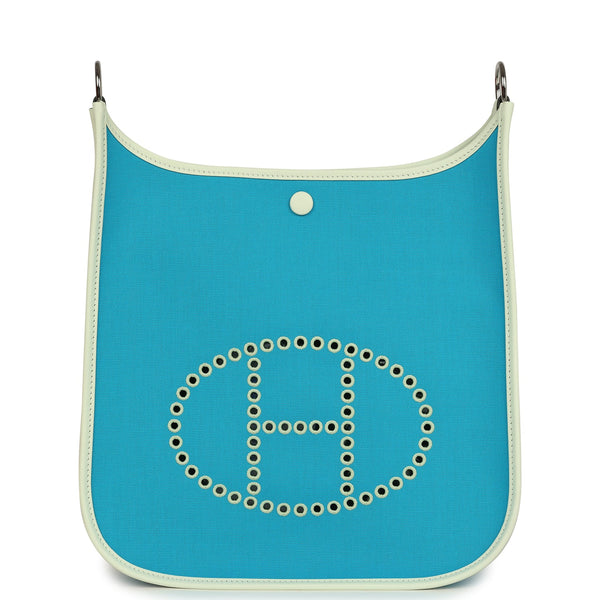 Hermes Neo Evelyne PM Bleu Azteque Officier Canvas and Vert Fizz