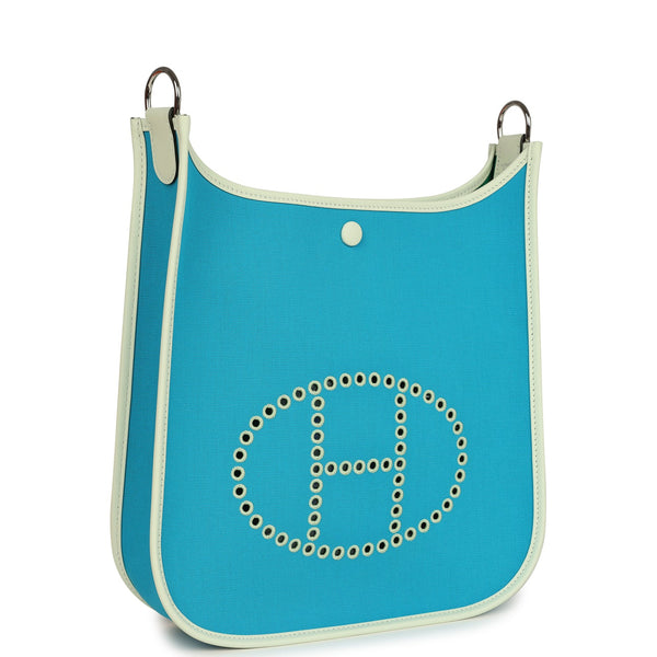 Hermes Neo Evelyne PM Bleu Azteque Officier Canvas and Vert Fizz