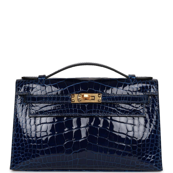 Hermès Kelly Pochette Shiny Bleu Izmir Alligator with Gold Hardware - Bags  - Kabinet Privé