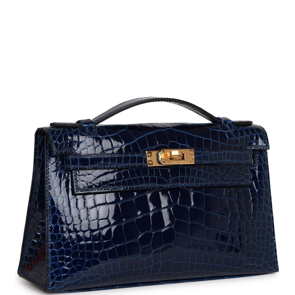 Hermès Kelly Pochette Shiny Bleu Izmir Alligator with Gold Hardware - Bags  - Kabinet Privé
