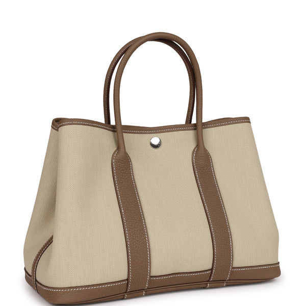 Hermès Garden Party Biscuit Negonda and Beton Toile 30 TPM Palladium Hardware, 2023 (Like New), Grey/Brown Womens Handbag