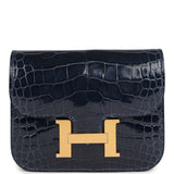 Hermes Constance Slim Wallet Bleu Abysse Shiny Alligator Gold Hardware