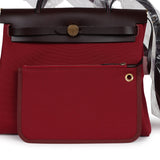 Hermes Herbag Zip 31 PM Rubis Toile and Rouge Sellier Vache Hunter Gold Hardware