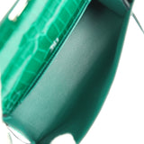 Hermes Kelly Pochette Emerald and Vert Rousseau Shiny Alligator Palladium Hardware