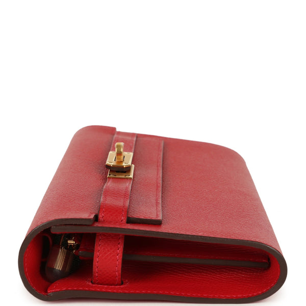 Hermes Kelly Wallet To Go Rouge Casaque Epsom Gold Hardware – New