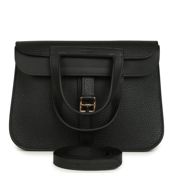 Hermes Halzan 25 Black Clemence Gold Hardware – New & Authentic