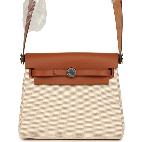 Hermes Herbag Zip 20 Mini Ecru and Beige Toile H Canvas and Fauve Vach