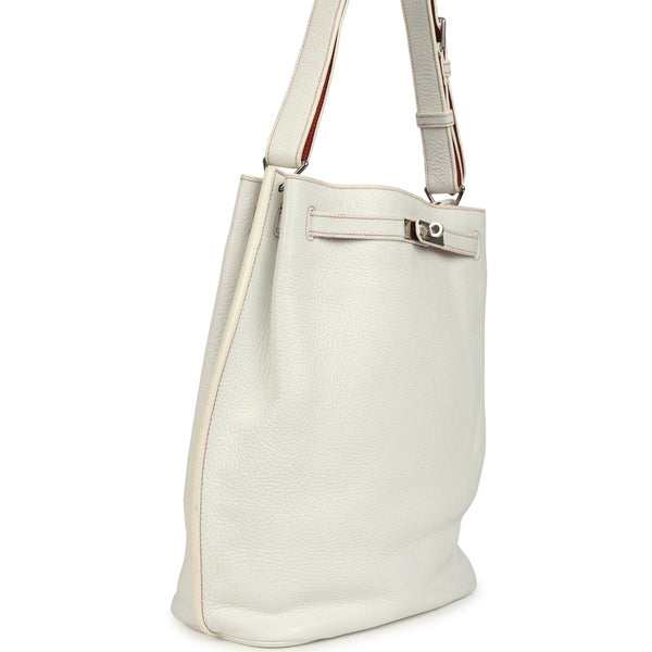 Pre-owned Hermes So Kelly 26 White Verso Clemence Palladium Hardware