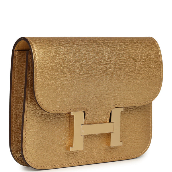 Hermes Constance Slim Wallet Dore Chevre Chamkilight Permabrass Hardwa