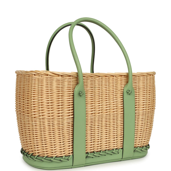 Hermes Picnic Garden Party 36 Vert Criquet Swift and Natural Osier Wic