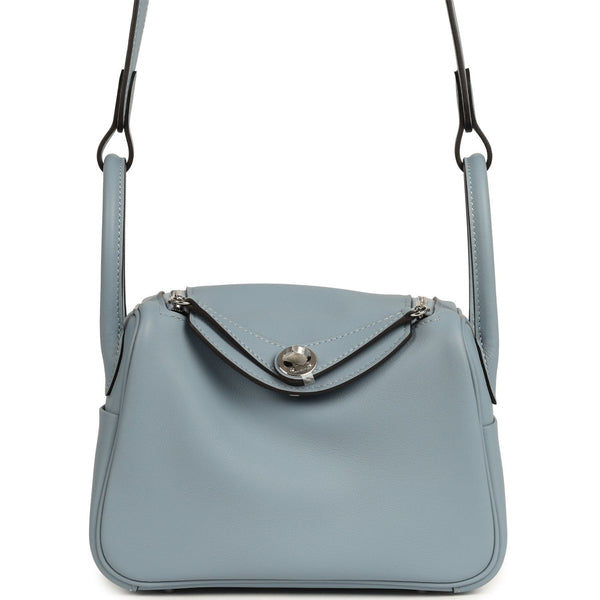 Hermes Mini Lindy II Bleu Lin Swift Palladium Hardware