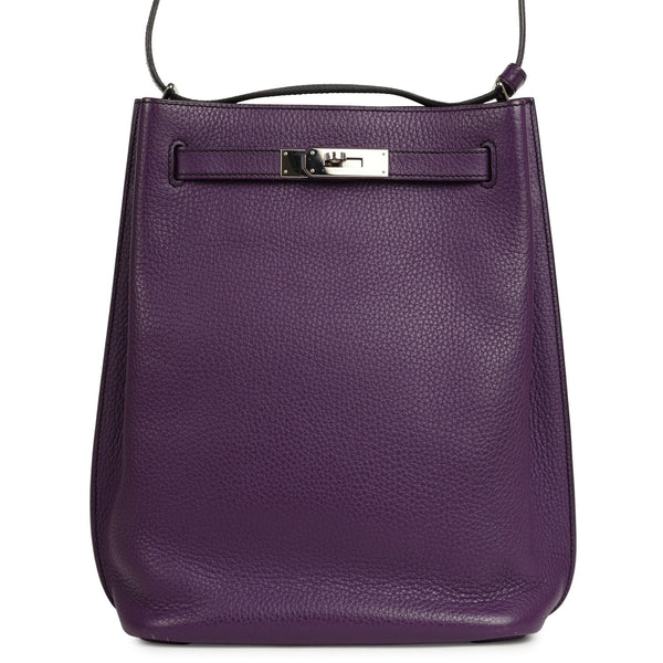 Pre-owned Hermes So Kelly 22 Ultraviolet Verso Clemence Palladium Hard