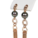 Hermes Tassel Earrings Chaine d'Ancre Black Pearl and Diamond Gold Hardware