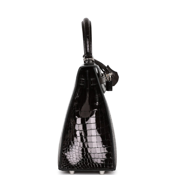 Hermès Black Shiny Porosus Crocodile Kelly Cut Gold Hardware, 2015