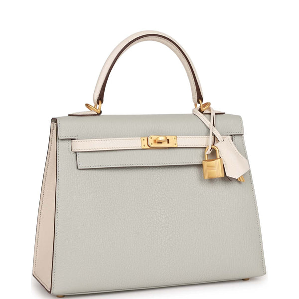 Hermes HSS Kelly Sellier 25 Gris Perle and Nata Chevre Brushed