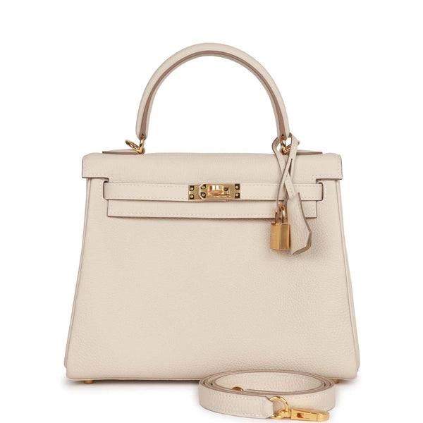 Hermes Kelly 25 Retourne Craie Togo Gold Hardware #D - Vendome Monte Carlo